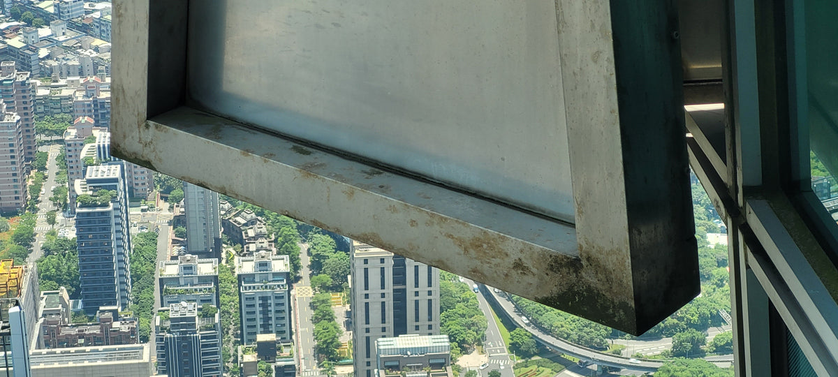 Atmospheric corrosion on a decorative stainless steel facade component, from Outokumpu