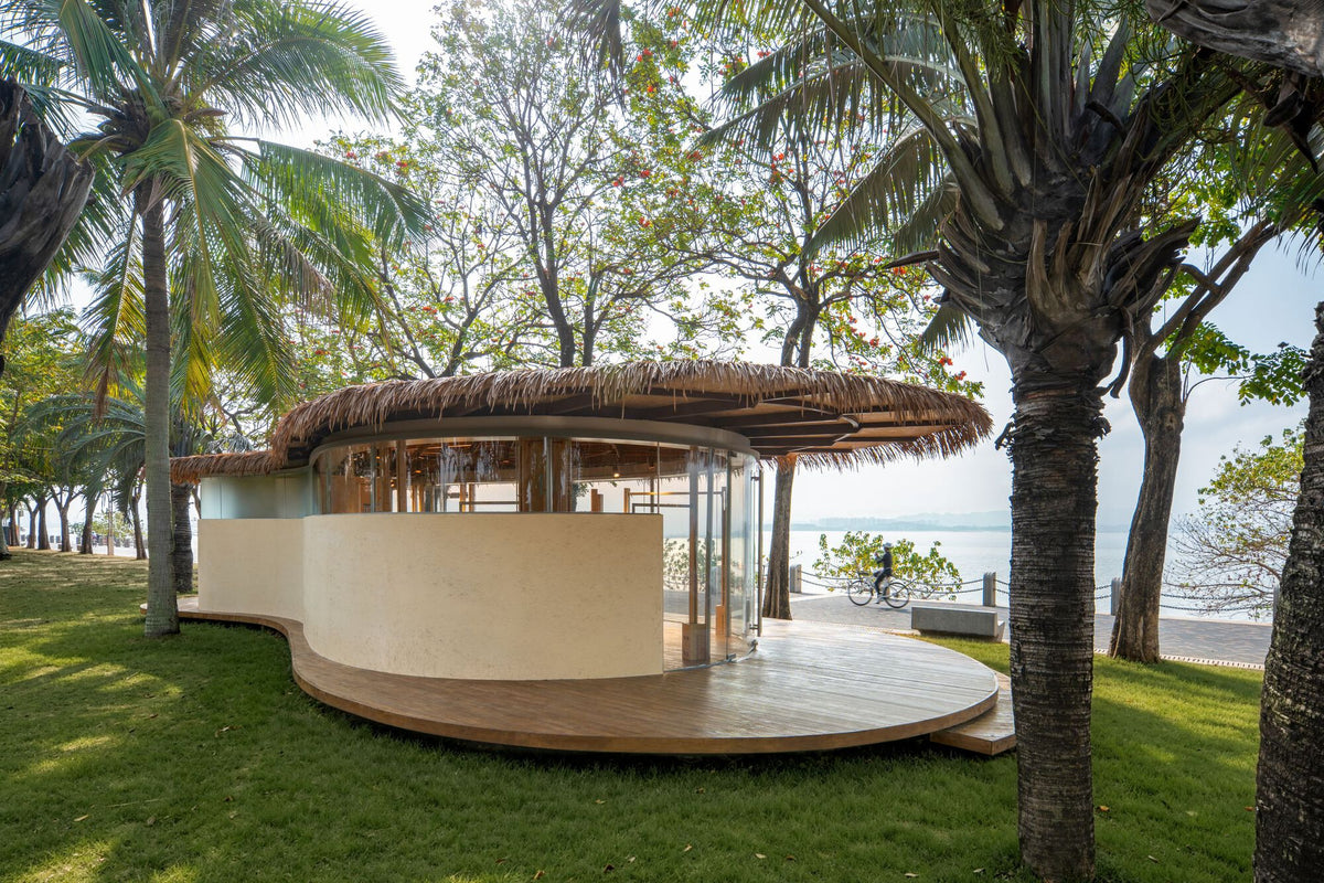 A Leaf Canopy by the Sea in Shenzhen with a lightweight steel frame and layered roof