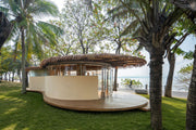 A Leaf Canopy by the Sea in Shenzhen with a lightweight steel frame and layered roof
