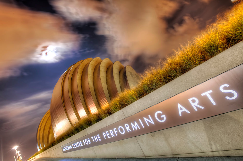 Kauffman Center Helzberg Hall with a continuous metal-fabric partition backdrop
