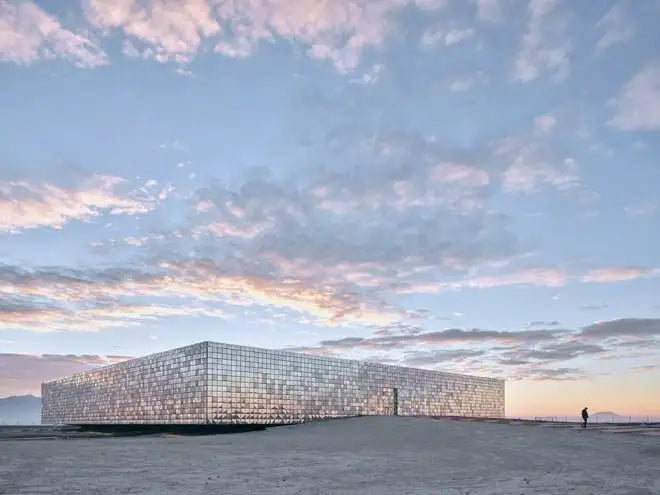 Reflective stainless steel facade of the Kalyon Karapınar control building