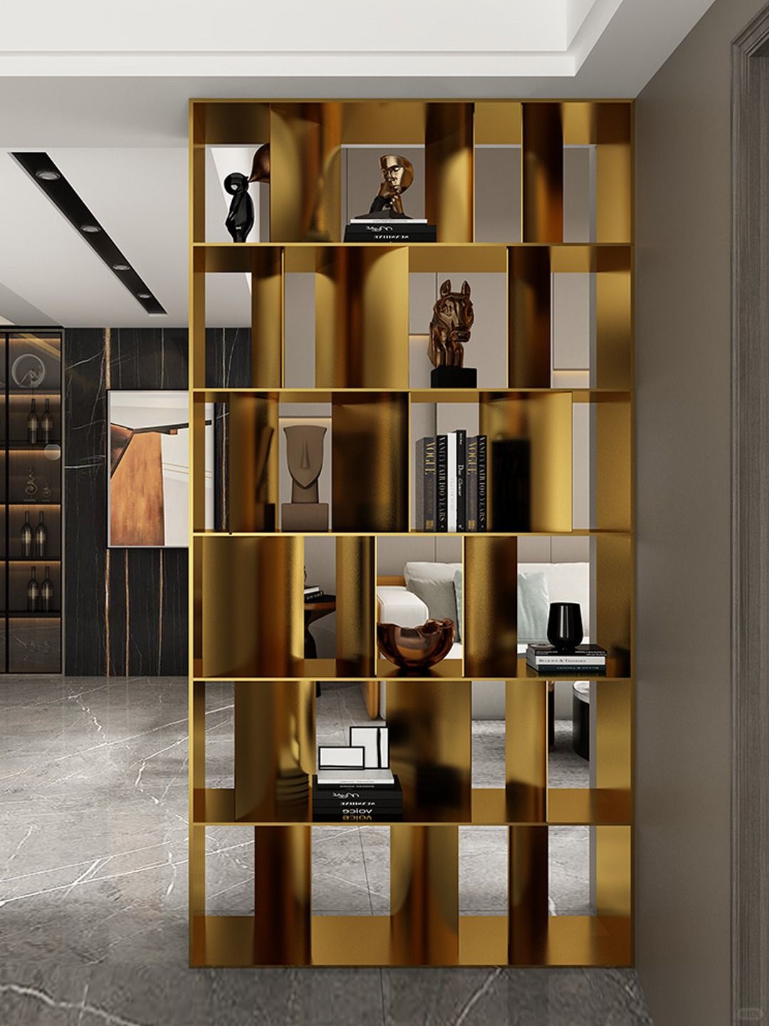 Custom stainless steel display bookshelf with open shelving