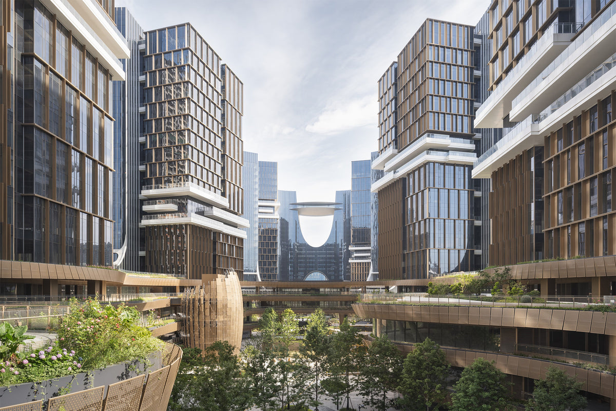 WeDoctor Green Valley lobby in Hangzhou with a large cable-net curtain wall and steel structure