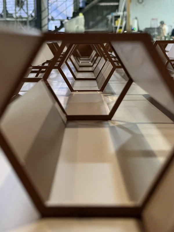 Pattern detail of bronze 3d faceted steel screen panel