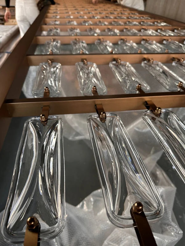 Assembly view of bronze crystal infill stainless steel feature screen