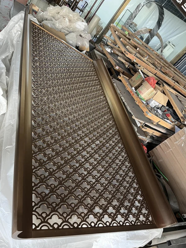 Frame and edge detail of bronze decorative laser cut steel screen options