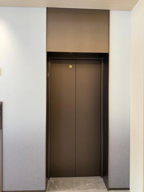 Single dark bronze lift door with head panel for custom Xinmao Metal elevator design