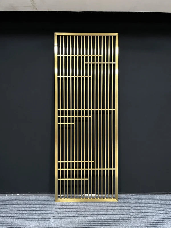 Overall workshop view of gold art deco laser cut steel screen options