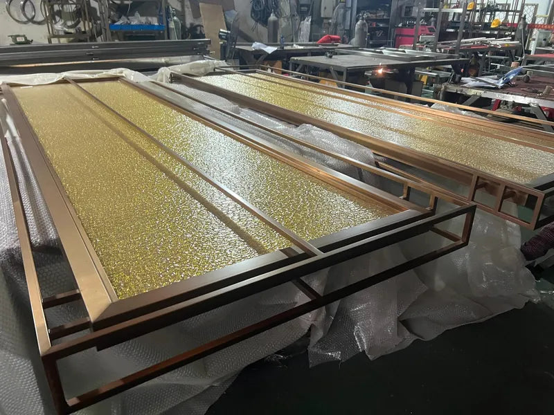 Overall view of Gold Textured Glass stainless steel Screen Panels