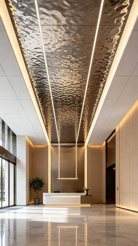 Long water ripple lobby ceiling visualisation with linear edge lighting