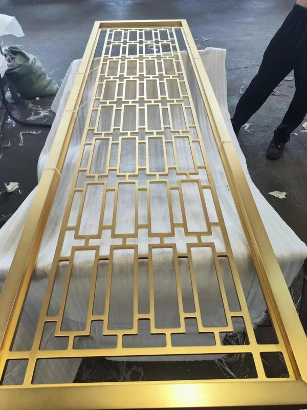 Close detail of Bronze Linear Art Deco stainless steel Screen