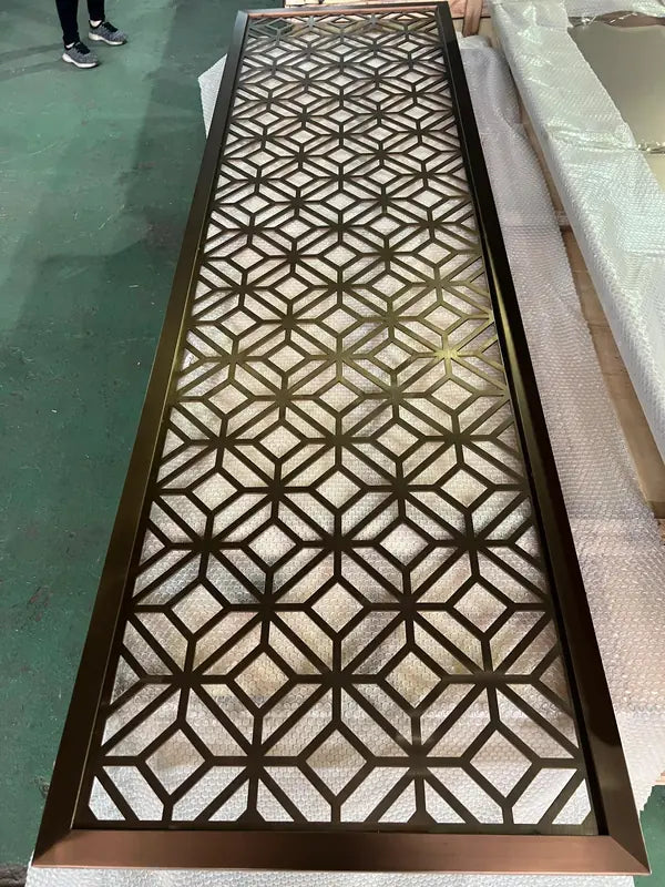 Framed panel view of Bronze Cube Lattice stainless steel Screen Panel