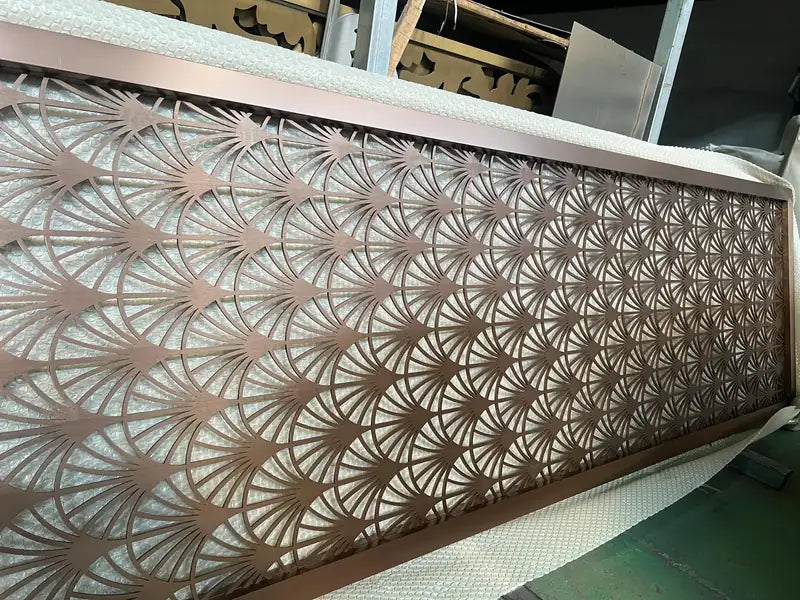 Close detail of Bronze Floral Geometric stainless steel Screen