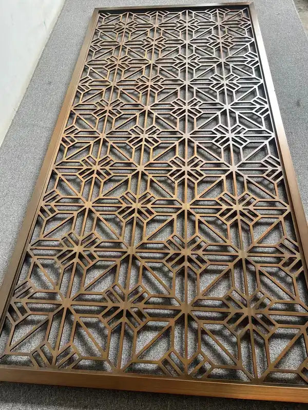Angled view of Black Radial Linear Art Deco stainless steel Screen