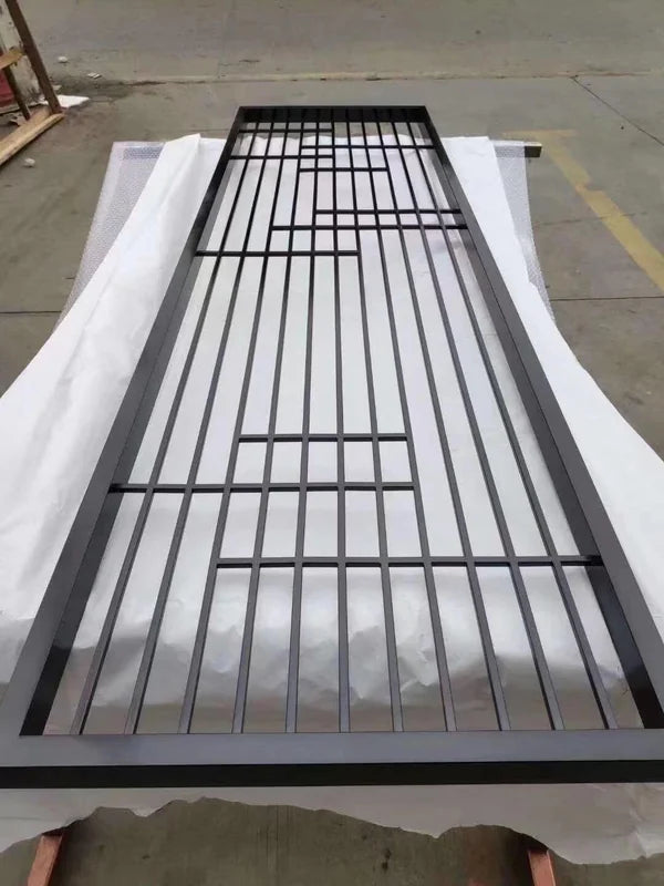 Overall view of Black Vertical Slat stainless steel Room Divider