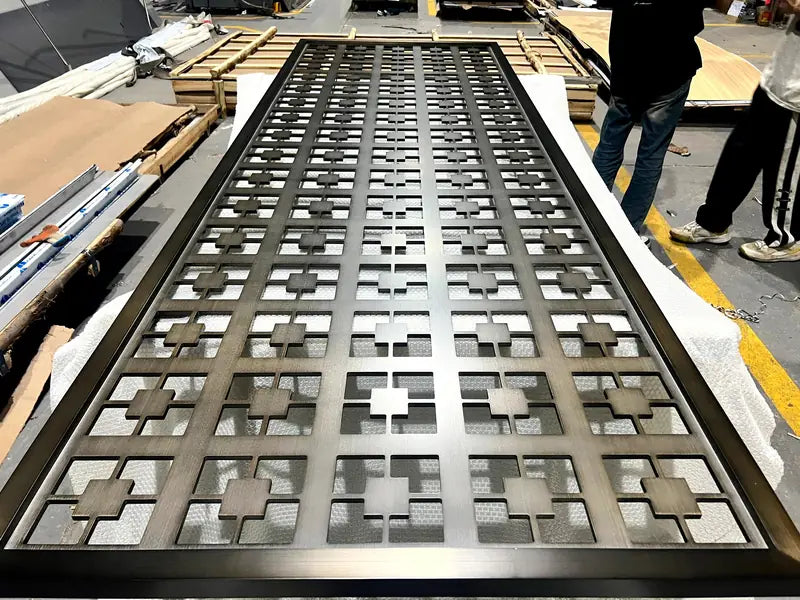 Overall view of Black Cross Motif Laser Cut stainless steel Screen