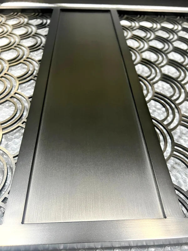 Framed panel view of Black Cross Motif Laser Cut stainless steel Screen