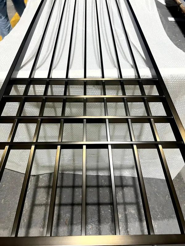 Fabrication detail of Black Vertical Slat stainless steel Room Divider