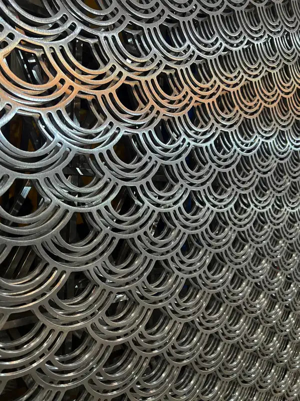 Framed panel view of Silver Scallop Laser Cut stainless steel Screen
