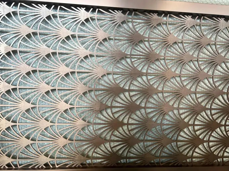 Framed panel view of Bronze Grid Floral stainless steel Screen Panels