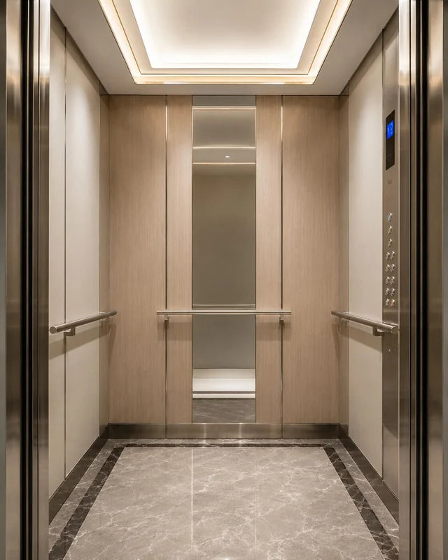 Light-toned elevator cabin wall and mirror for custom Xinmao Metal elevator design