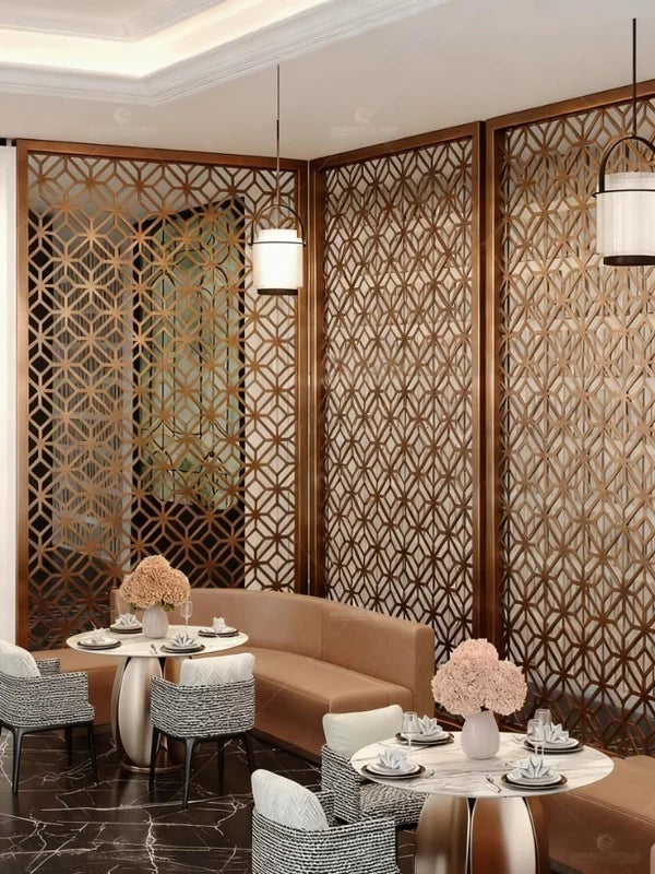 Bronze Geometric Stainless Steel & Aluminum Screens for Hotel Lounges