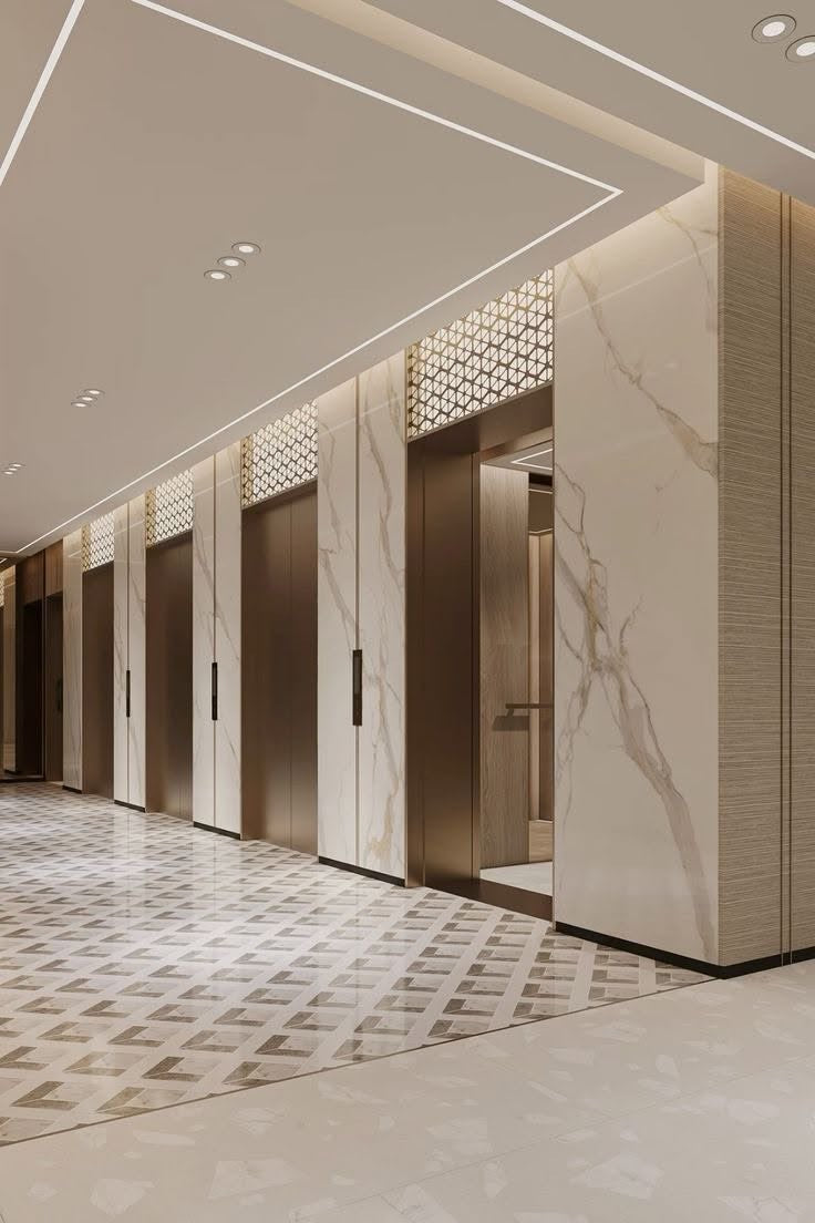 Warm Metallic Stainless Steel Elevator Door Surrounds