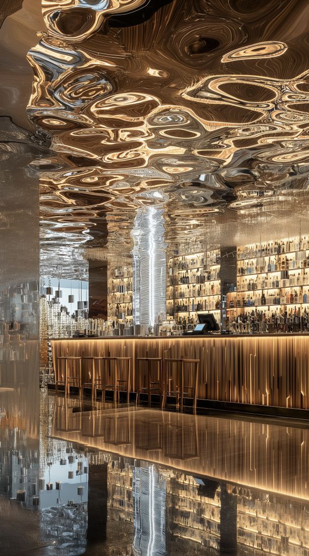 xinmaometal-bronze-water-ripple-stainless-steel-ceiling-hotel-bar