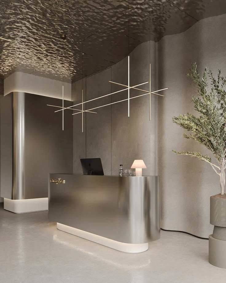 xinmaometal-bronze-water-ripple-stainless-steel-ceiling-reception