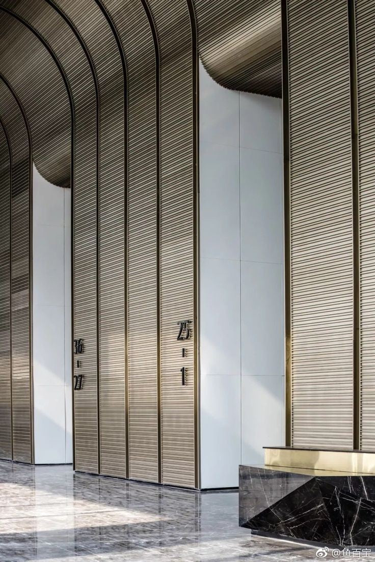 xinmaometal-champagne-ribbed-stainless-steel-elevator-lobby