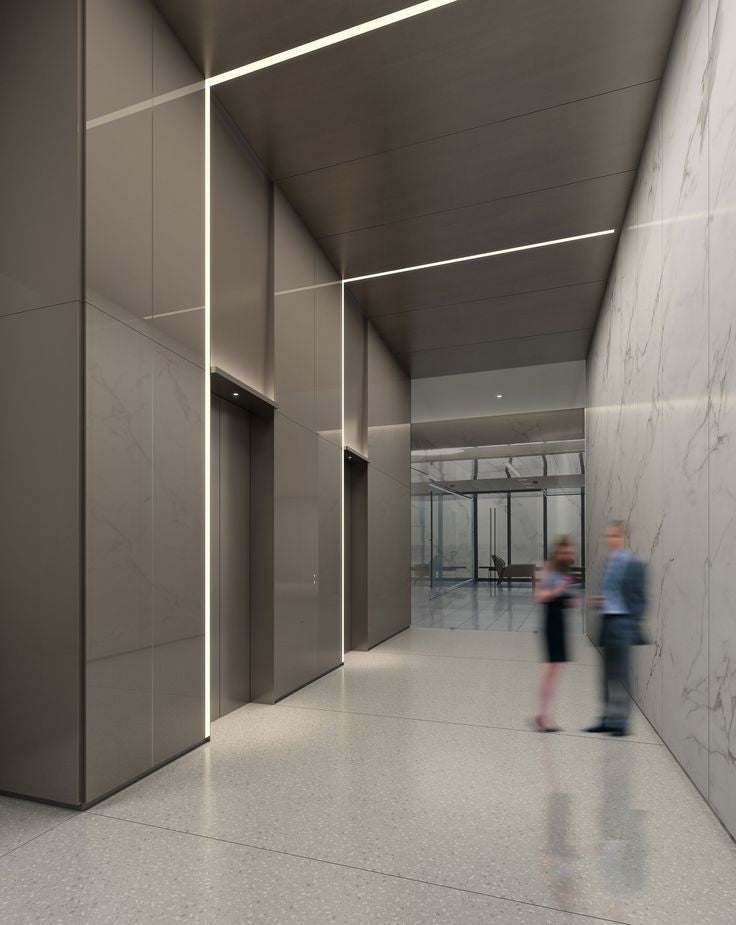 Dark Brushed Stainless Steel Elevator Lobby Panels