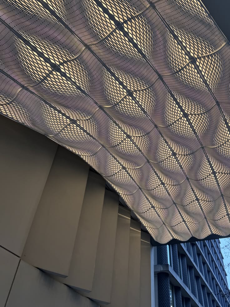 xinmaometal-dark-woven-metal-mesh-ceiling-building-entrance