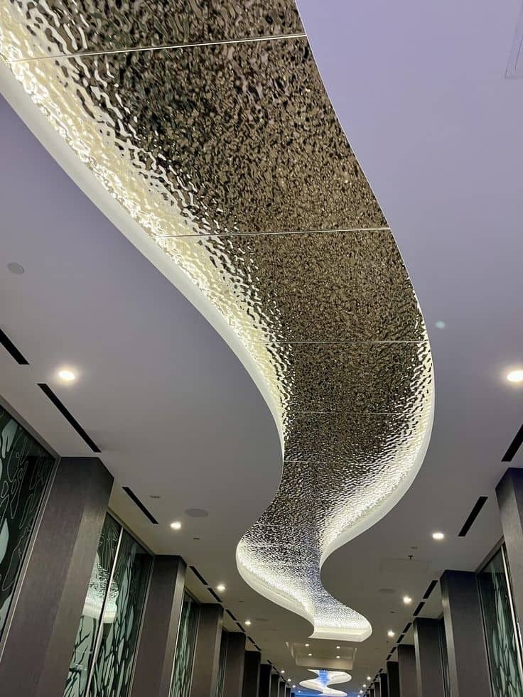 xinmaometal-gold-water-ripple-stainless-steel-ceiling-hotel-corridor
