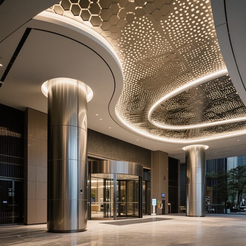 xinmaometal-silver-brushed-stainless-steel-column-lobby-view