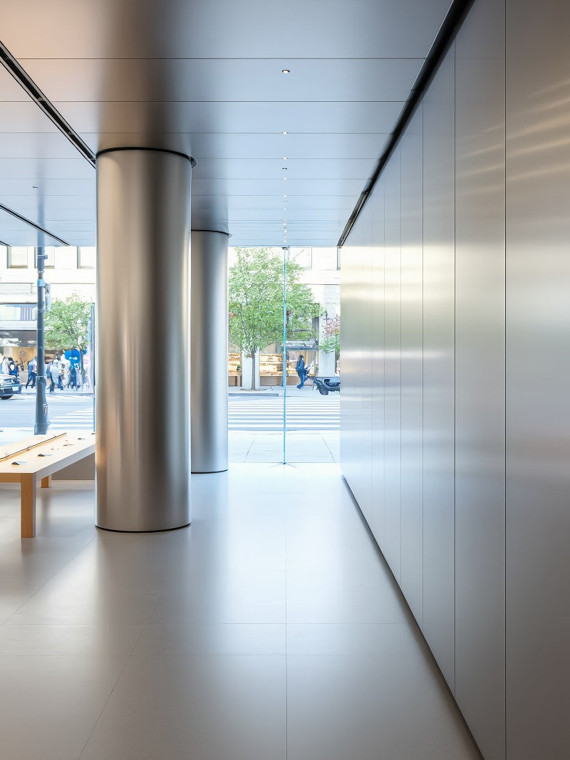 xinmaometal-silver-satin-stainless-steel-column-showroom-entrance