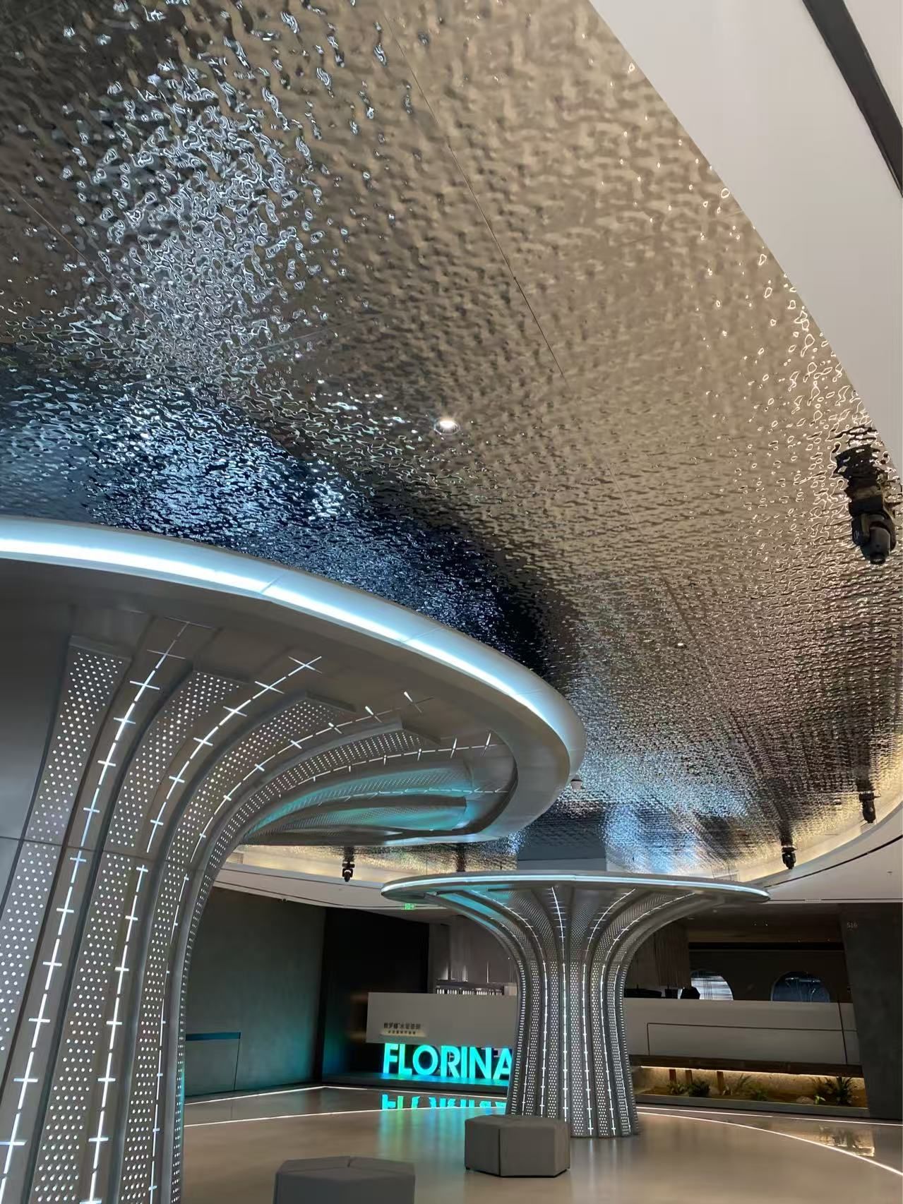 xinmaometal-silver-water-ripple-stainless-steel-ceiling-commercial-lobby