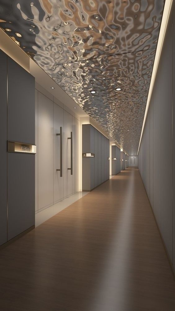 xinmaometal-silver-water-ripple-stainless-steel-ceiling-corridor