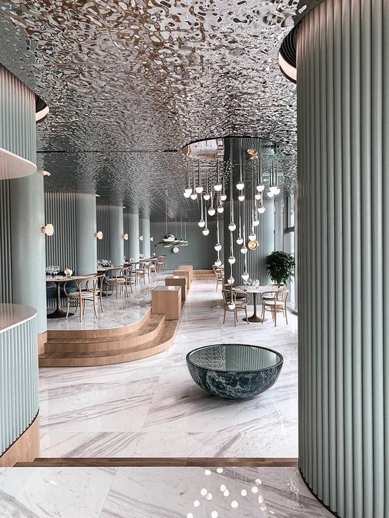 xinmaometal-silver-water-ripple-stainless-steel-ceiling-restaurant