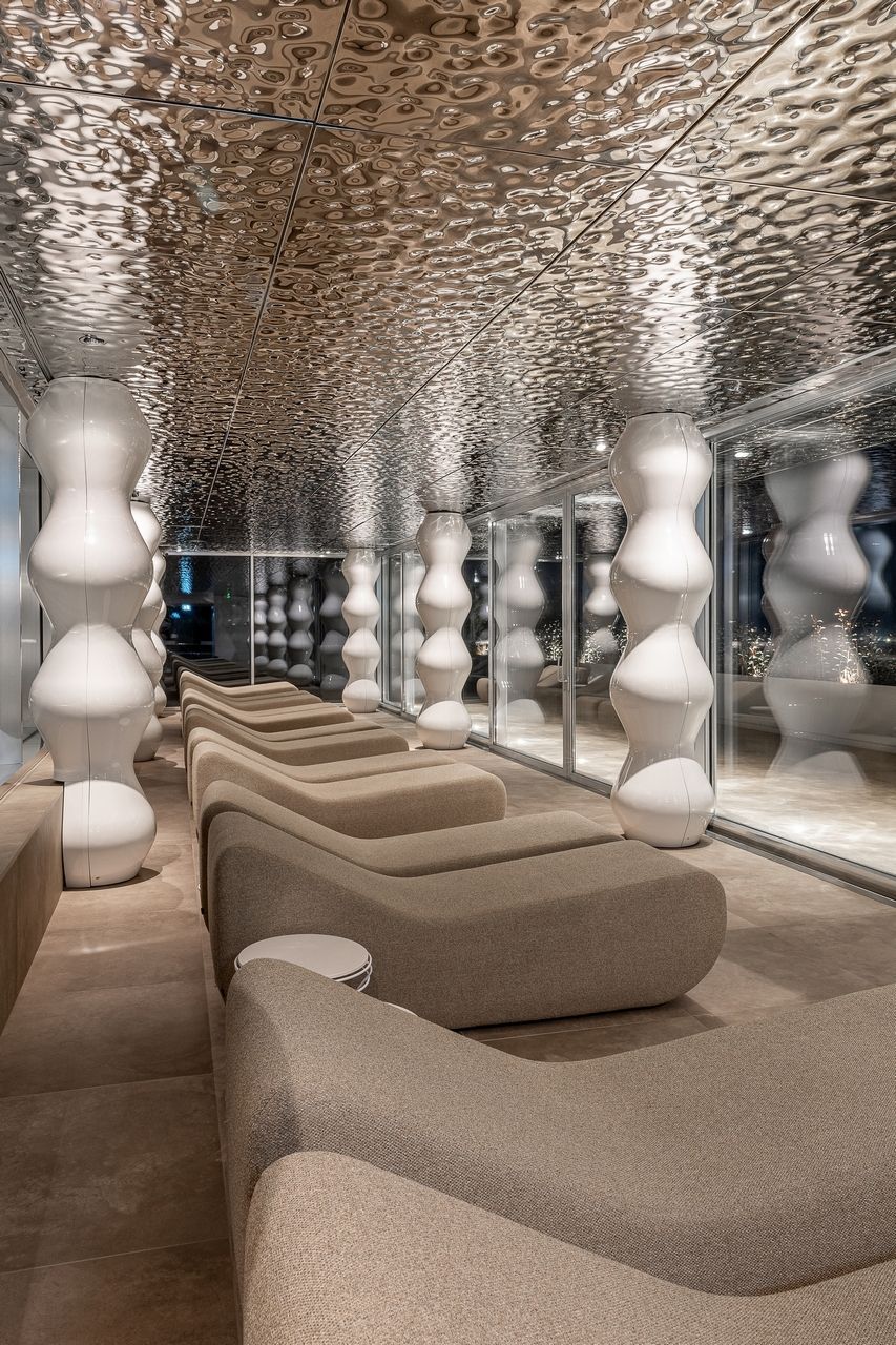 xinmaometal-silver-water-ripple-stainless-steel-ceiling-seating-area